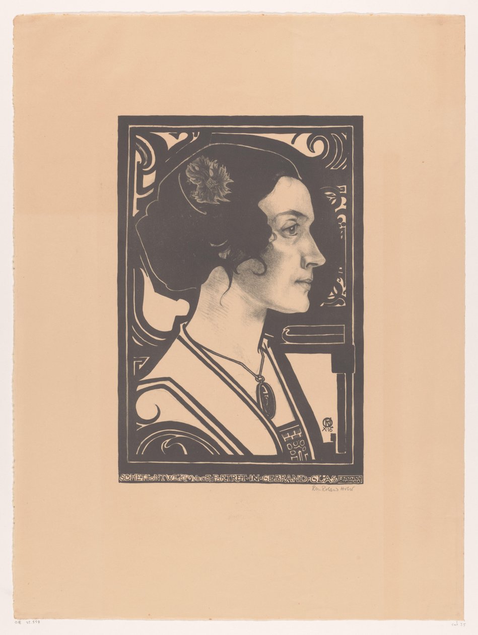 Retrato de uma mulher desconhecida
Desenho de esboço para retrato em vidro manchado (título no objecto) de Richard Nicolaüs Roland Holst (signed by artist)