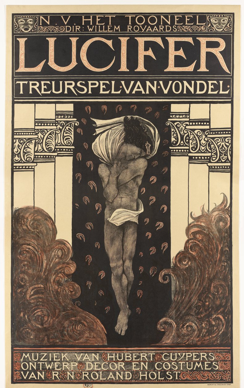 N.V. O Palco. Dir. Willem Royaards. Tragédia de Lúcifer por Vondel. Música de Hubert Cuyper. Desenho, cenários e figurinos de R.N. Roland Holst. de Richard Nicolaüs Roland Holst