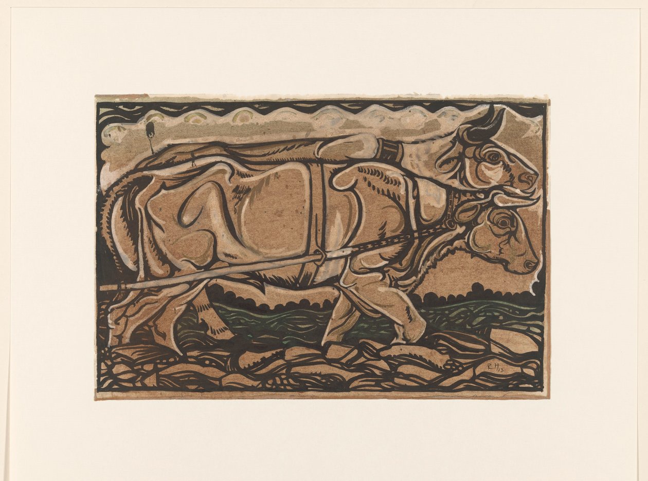 Desenho para pintura Heidemaatschappij, Arnhem: dois eixos de tractor de Richard Nicolaüs Roland Holst