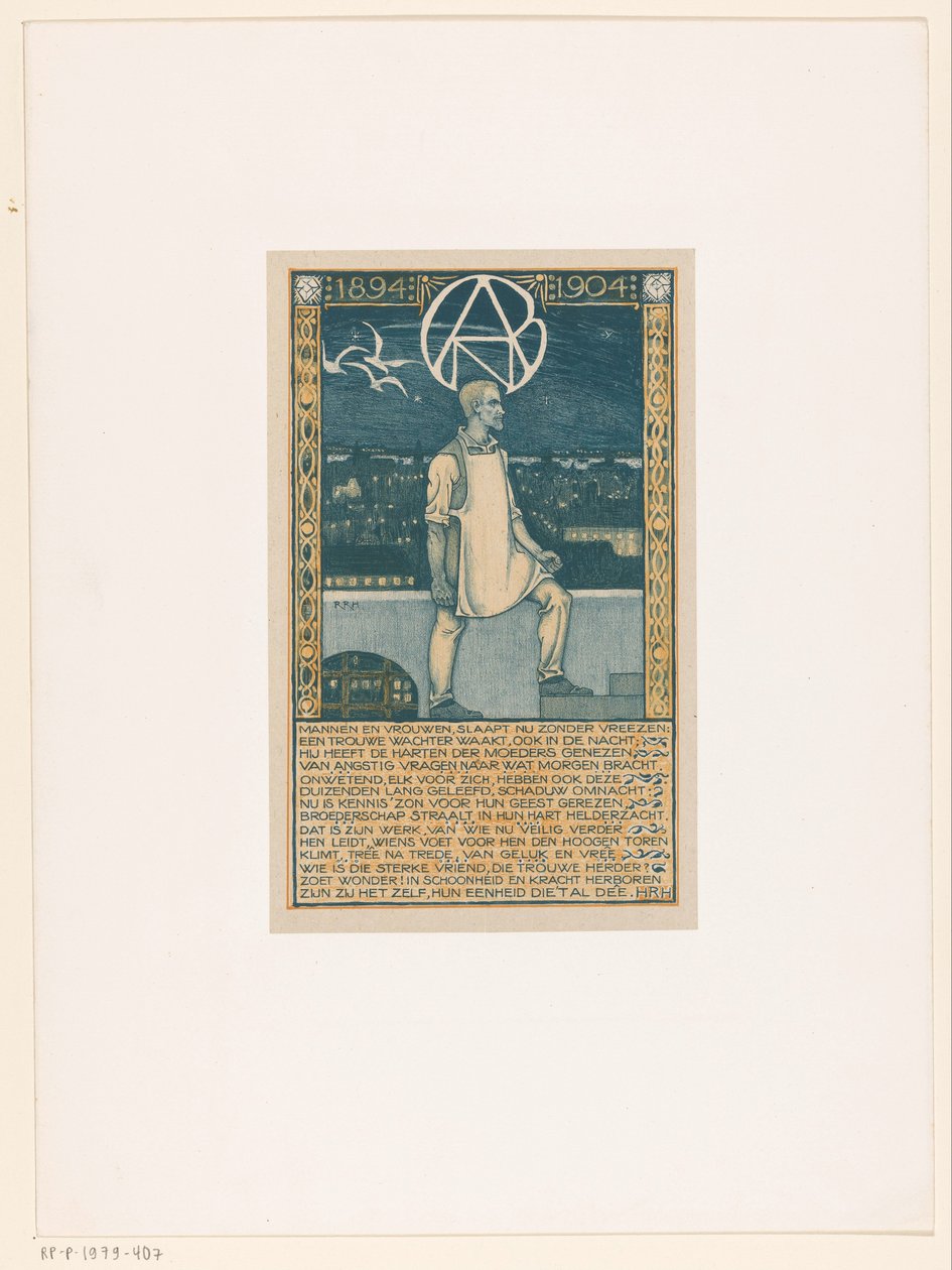 Impressão comemorativa do décimo aniversário do Sindicato Geral dos Trabalhadores Diamantíferos Holandeses em 1904 de Richard Nicolaüs Roland Holst