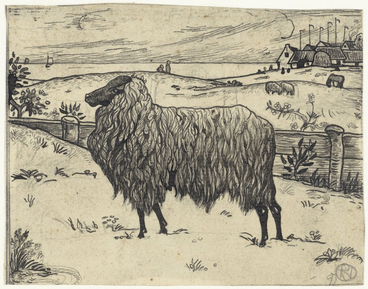 Ovelhas numa paisagem costeira de Richard Nicolaüs Roland Holst