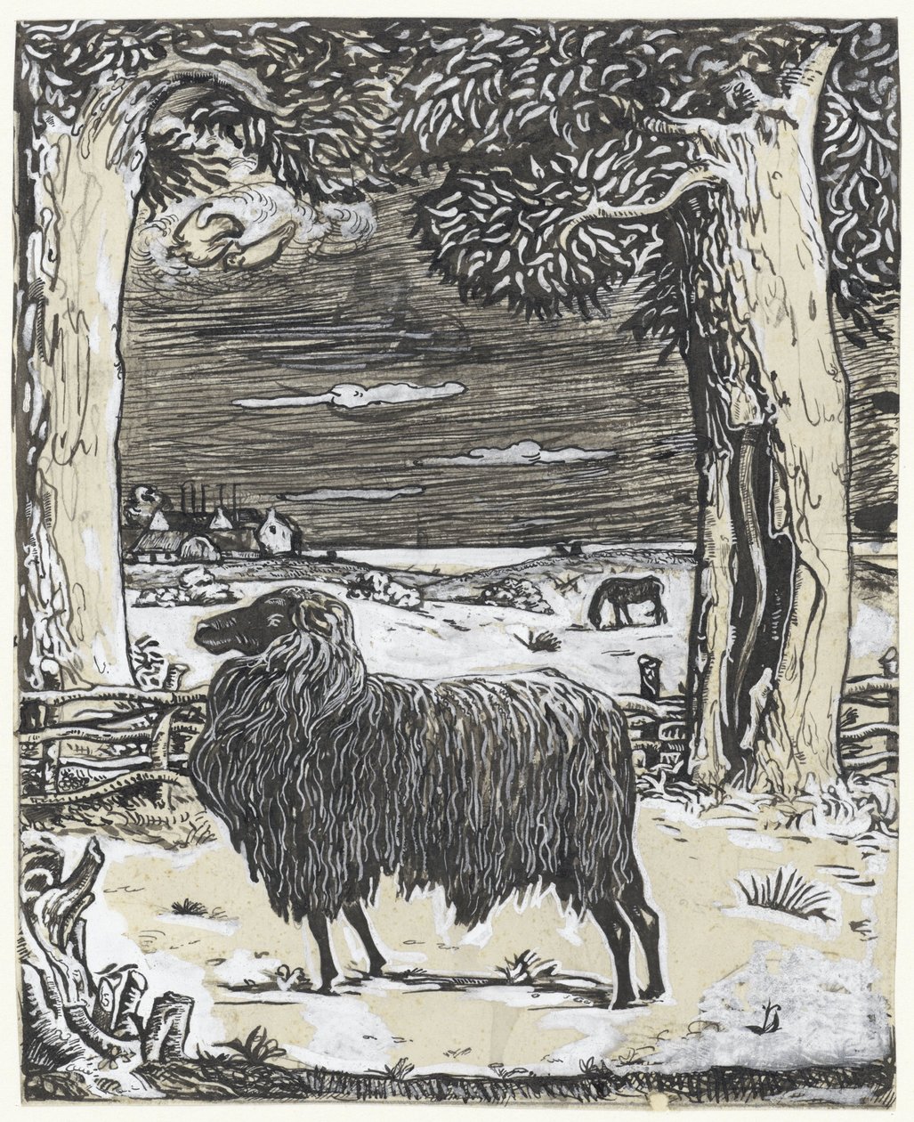 Ovelhas em uma paisagem com duas árvores de Richard Nicolaüs Roland Holst