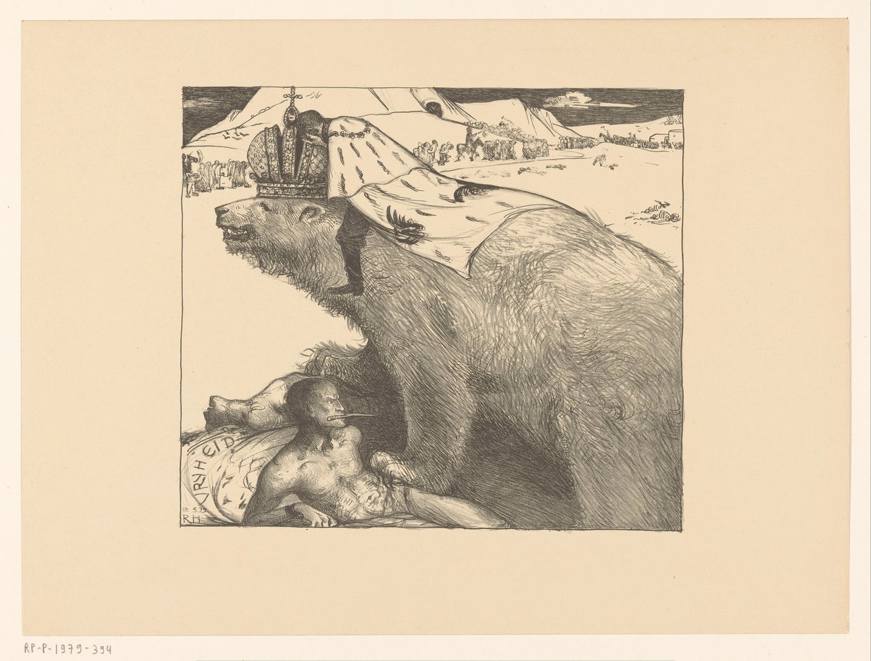 Czar Nicolau II da Rússia no urso russo O urso russo ruge paz (título original) de Richard Nicolaüs Roland Holst