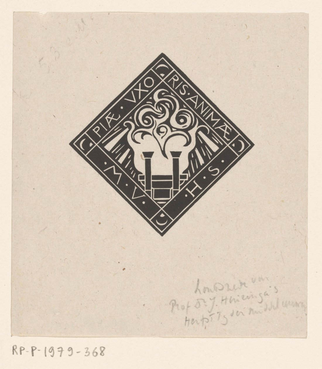 Vinheta em memória de Maria Vincentia Huizinga-Schorer
Piae Uxoris Animae M.V.H.S. (título sobre o objecto) de Richard Nicolaüs Roland Holst