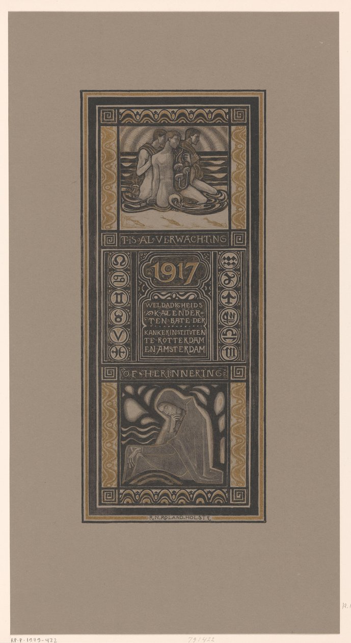 Calendário de caridade para 1917 Já é uma expectativa ou um lembrete: Calendário de Benevolência em benefício de institutos de câncer em Roterdã e Amsterdã (título no objeto) de Richard Nicolaüs Roland Holst
