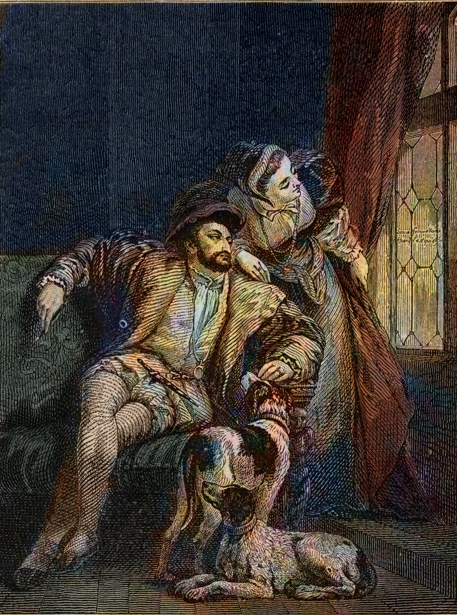 Francisco I e Margarita de Navarra - François I Rei de França com sua irmã Marguerite de Angoulema (1492-1549) Rainha de Navarra - gravura de Richard Parkes Bonington (1802-1828) - de Richard Parkes (after) Bonington