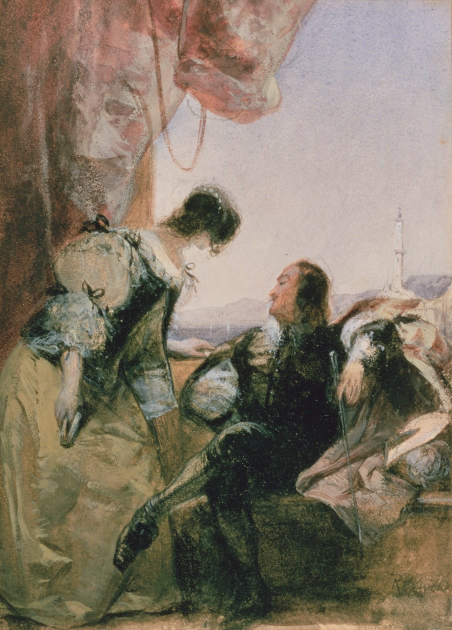 Um Cavelier e sua Dama em um Terraço, Gênova de Richard Parkes Bonington