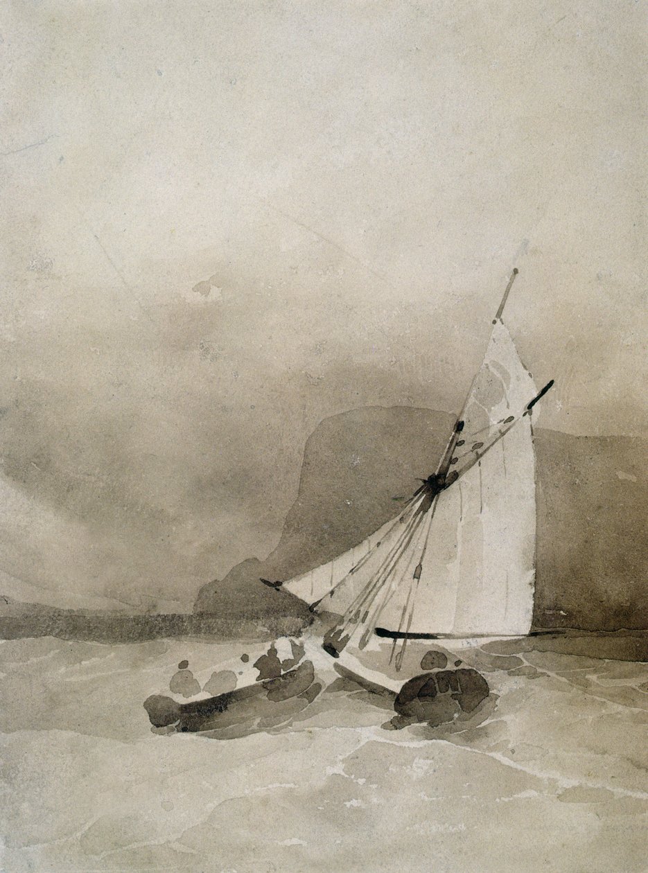 Uma embarcação à vela e um barco a remo em mares revoltos fora de Beachy Head, Sussex de Richard Parkes Bonington