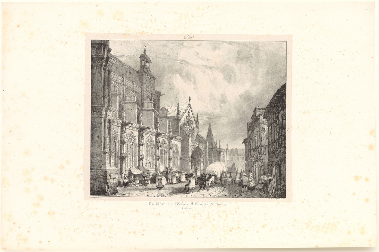 Vista da igreja de Saint-Gervais-et-Saint-Protais em Gisors, prancha da série «Voyages pittoresques et romantiques dans l