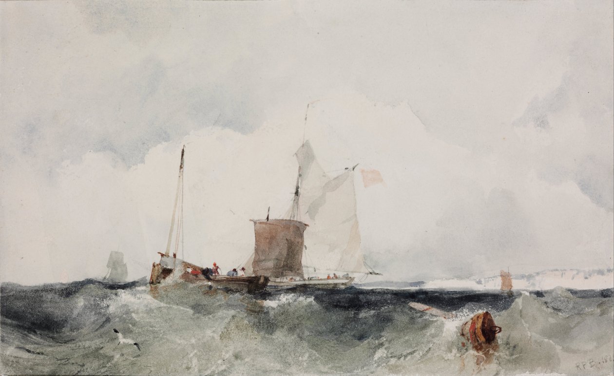 Na Costa Inglesa - Oeuvre de Richard Parkes Bonington (1802-1828) - 1825 - Aquarela sobre papel - 14x22,7 - Szepmuveszeti Muzeum, Budapeste de Richard Parkes Bonington