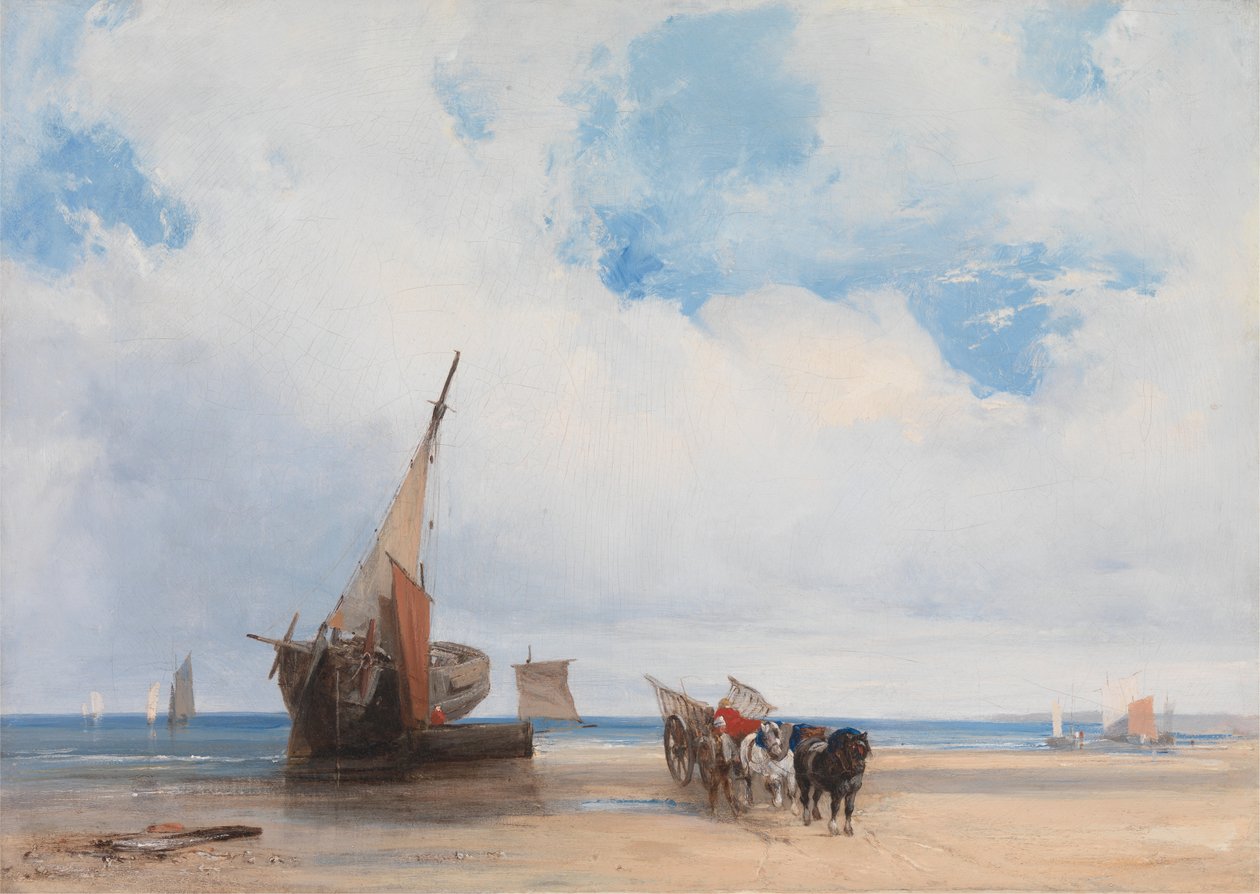 Embarcações e um Vagão à Escalada perto de Trouville de Richard Parkes Bonington