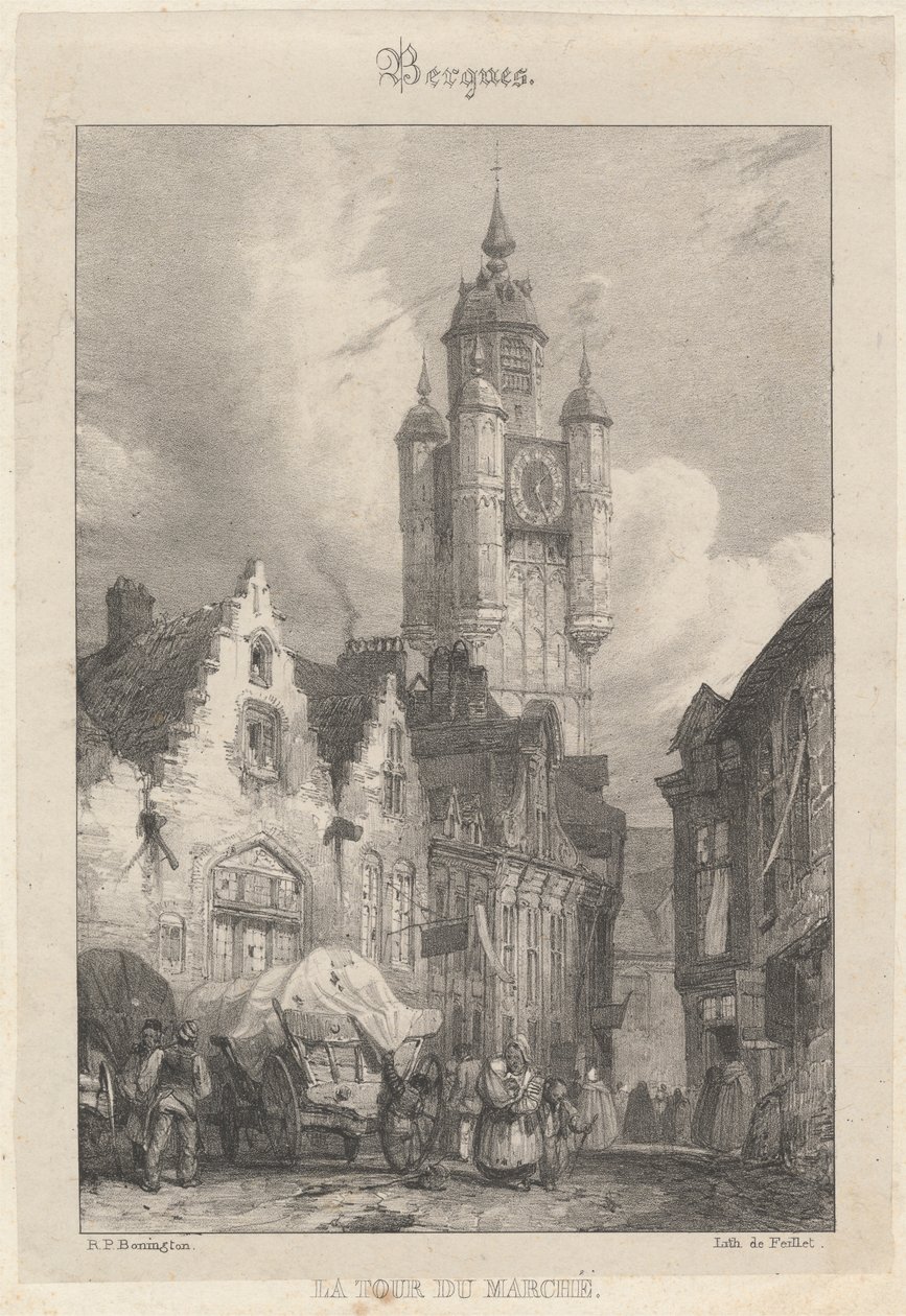 Bergues - A Torre do Mercado de Richard Parkes Bonington