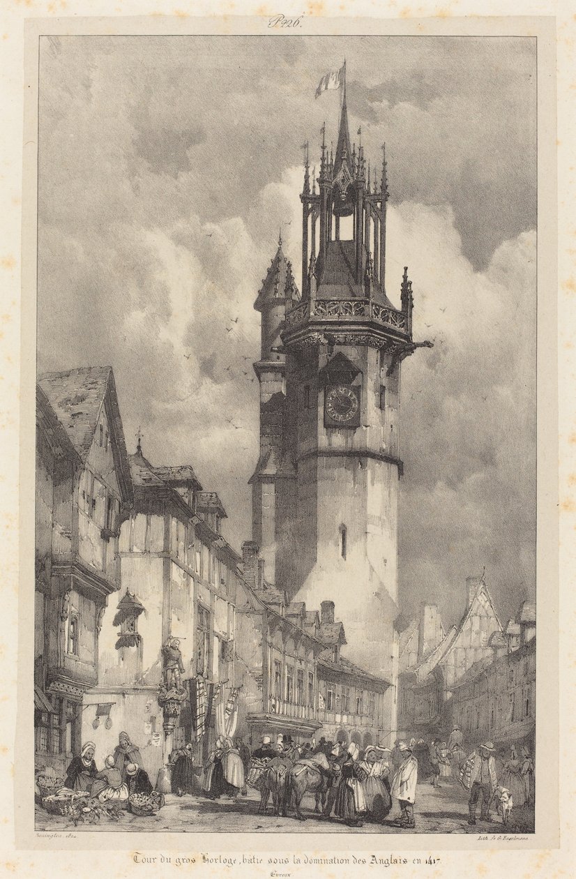 Big Clock Tower Evreux de "Viagens Pitorescas e Românticas na França Antiga: Normandia". de Richard Parkes Bonington