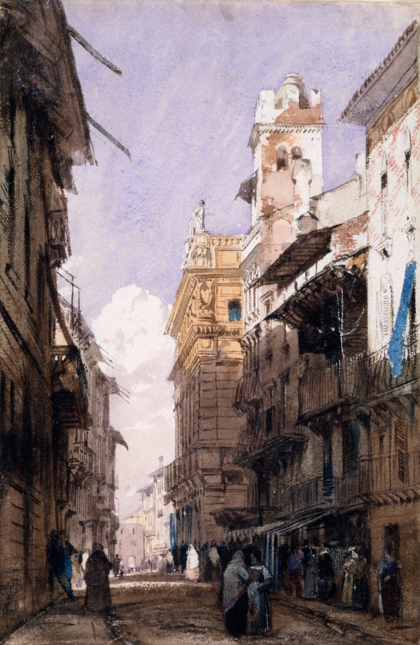 Corso Saint Anastasia, Verona (aguarela sobre papel) de Richard Parkes Bonington