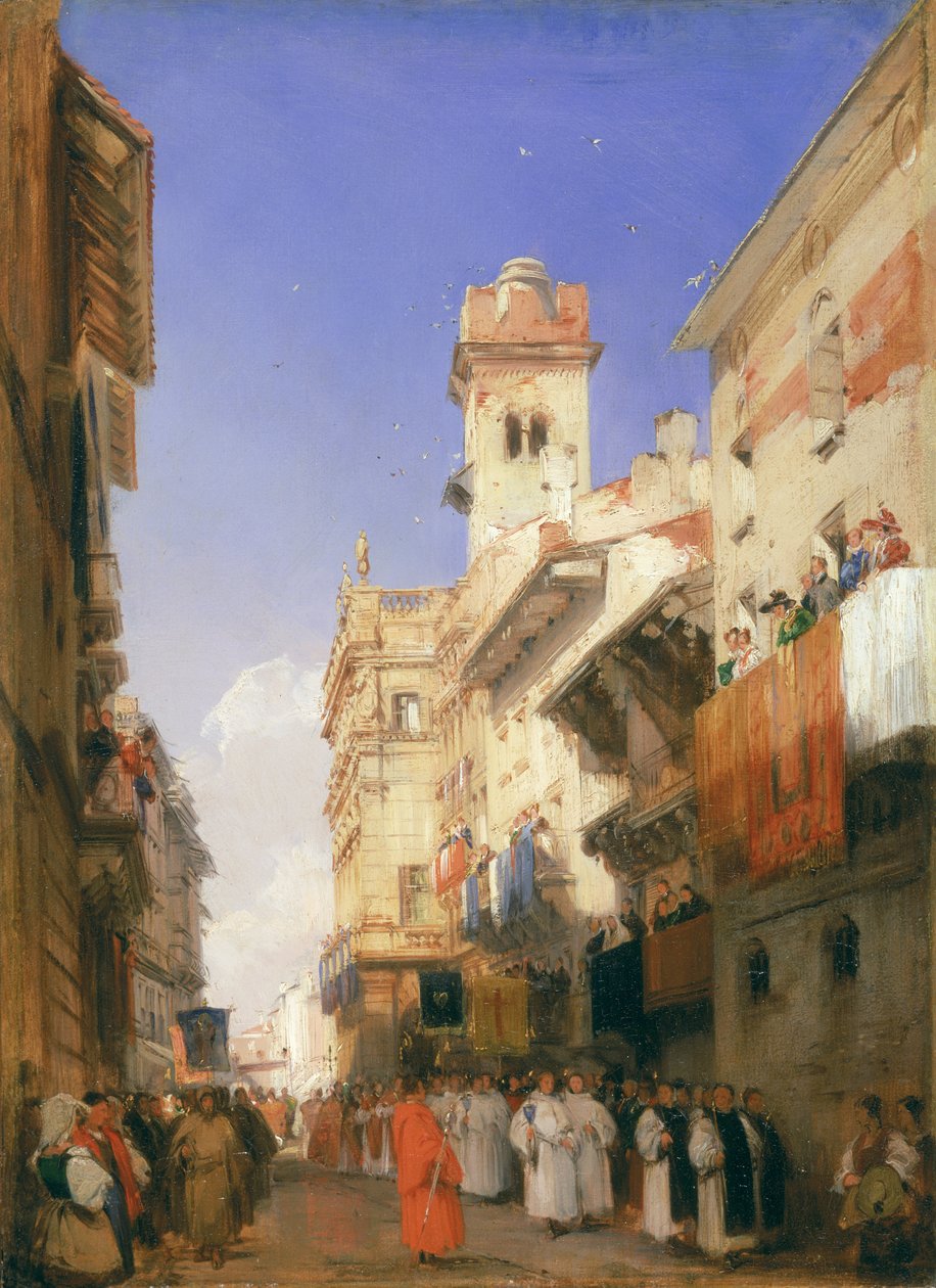 Corso Sant&39;Anastasia, Verona (óleo no painel) de Richard Parkes Bonington