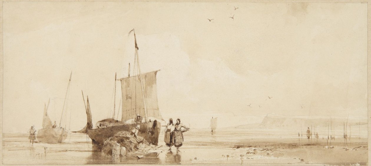 Barcos de pesca nas areias da costa da Normandia de Richard Parkes Bonington
