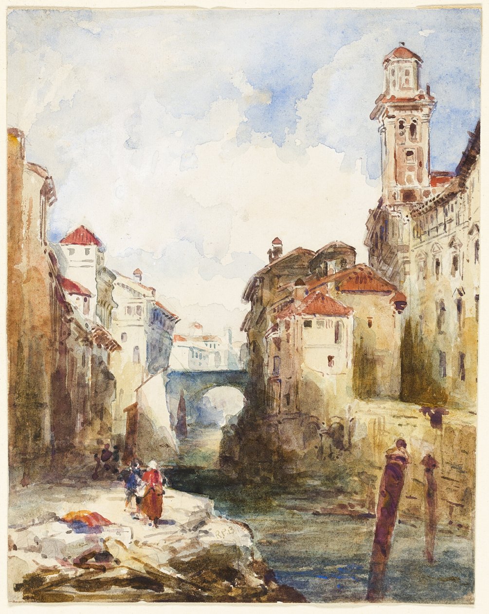 Cidade francesa, edifícios e rio de Richard Parkes Bonington