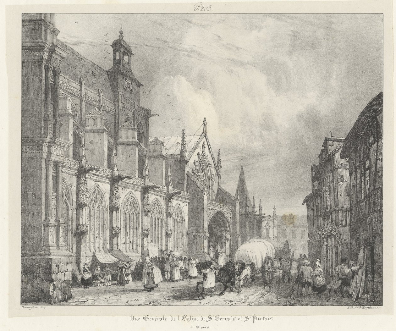 Vista geral da igreja de Saint Gervais e St Protais de "Viagens pitorescas e românticas na França antiga: Normandia", 1824 (litografia) de Richard Parkes Bonington