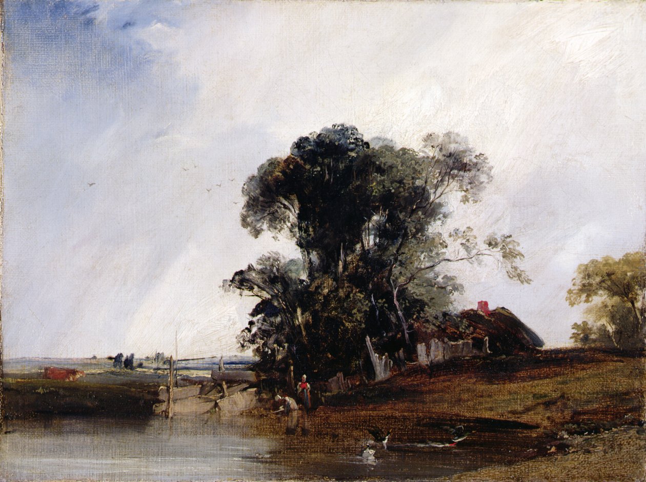 Paisagem com um lago, c.1825-26 (óleo sobre tela) de Richard Parkes Bonington