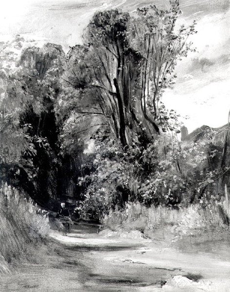 Pista através de uma madeira (painel) de Richard Parkes Bonington