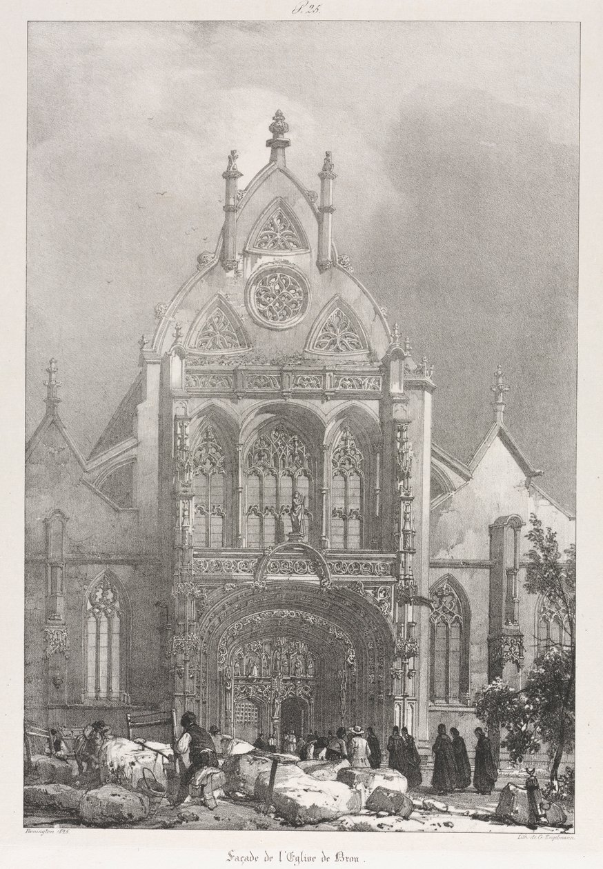 Viagens pitorescas e românticas na Antiga França, Franco-Condado: Frente da Igreja em Brou, 1825. de Richard Parkes Bonington