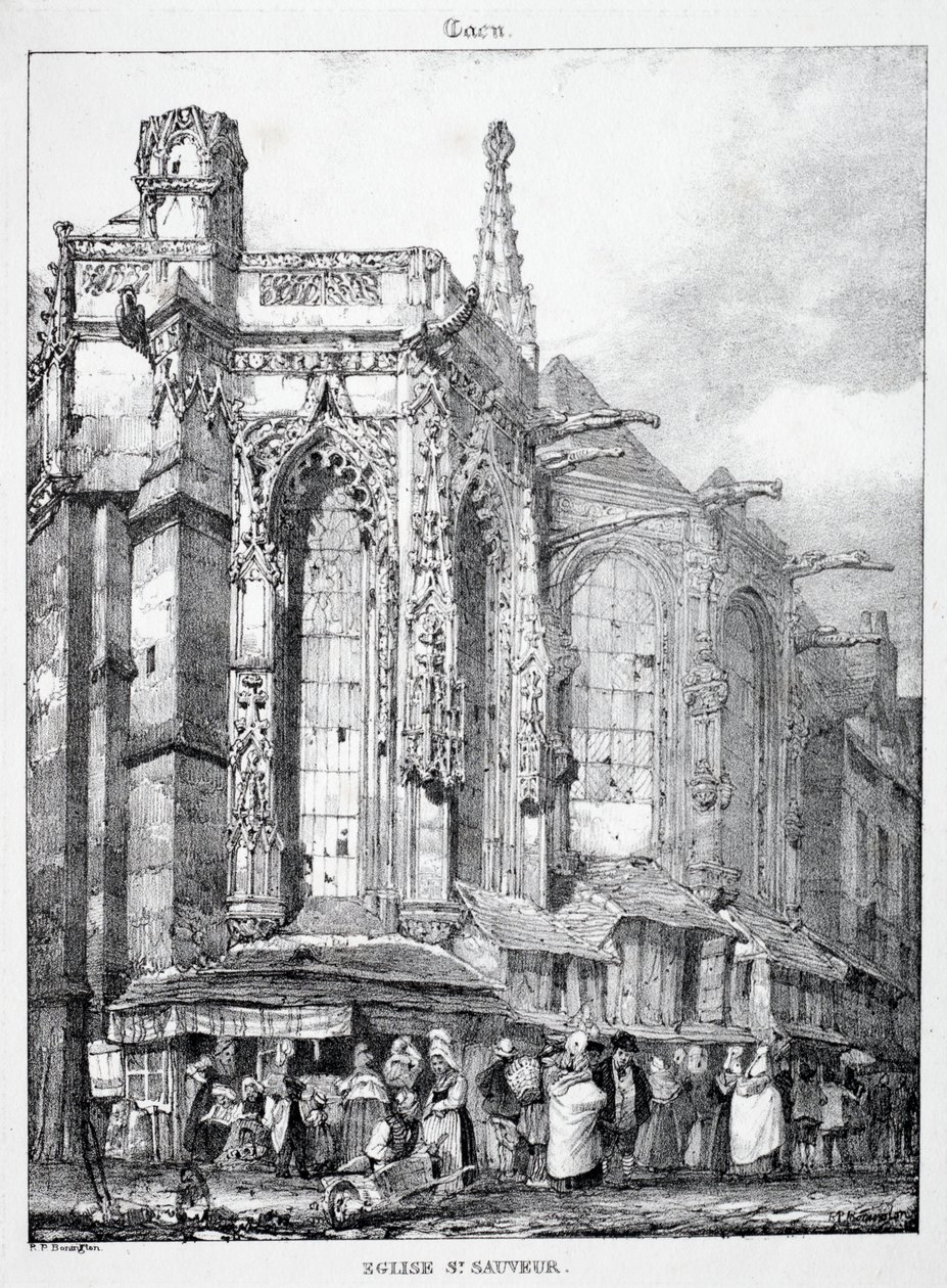 Restos e fragmentos da arquitetura da Idade Média: Igreja de São Salvador, Caen. de Richard Parkes Bonington