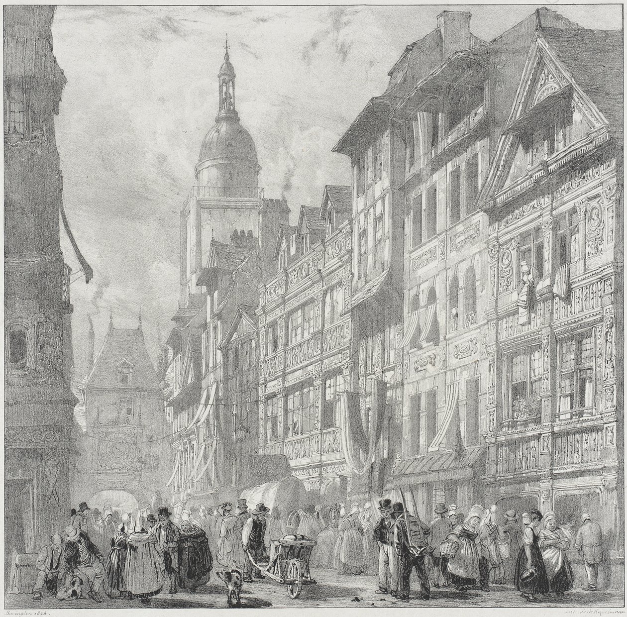Rua do Gros Horloge, Rouen de Richard Parkes Bonington