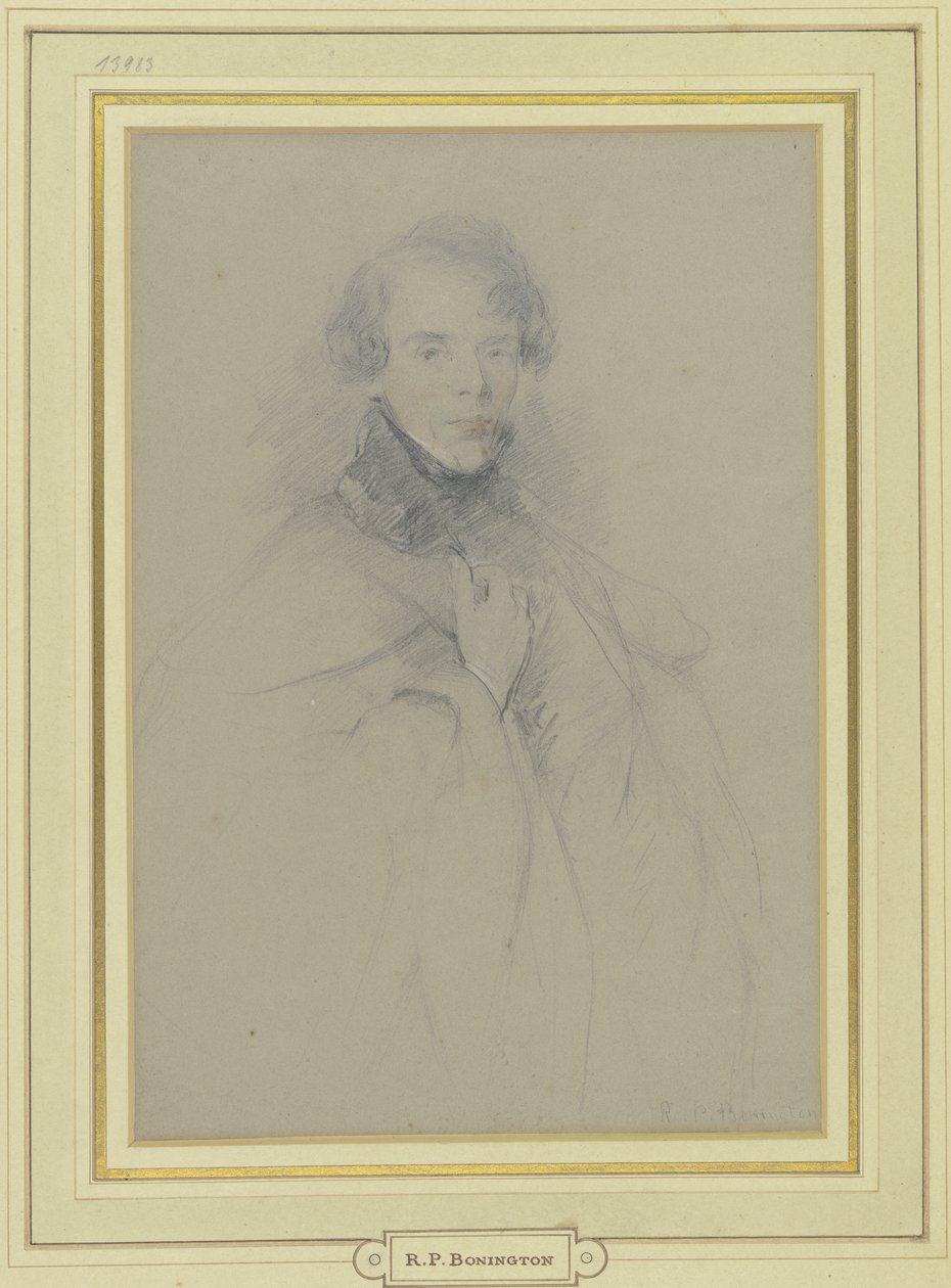 Autorretrato com casaco, figura até aos joelhos de Richard Parkes Bonington