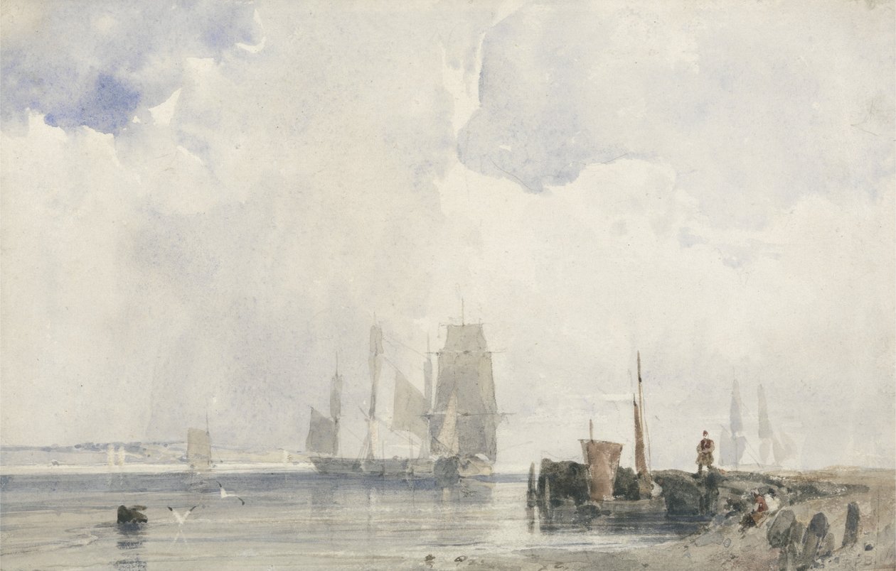 Remessa em um estuário (w - c sobre grafite no papel) de Richard Parkes Bonington