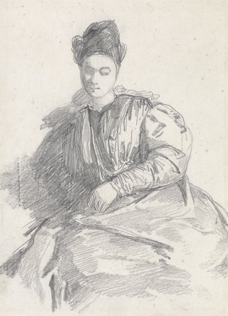Estudo de uma mulher sentada (grafite sobre papel) de Richard Parkes Bonington