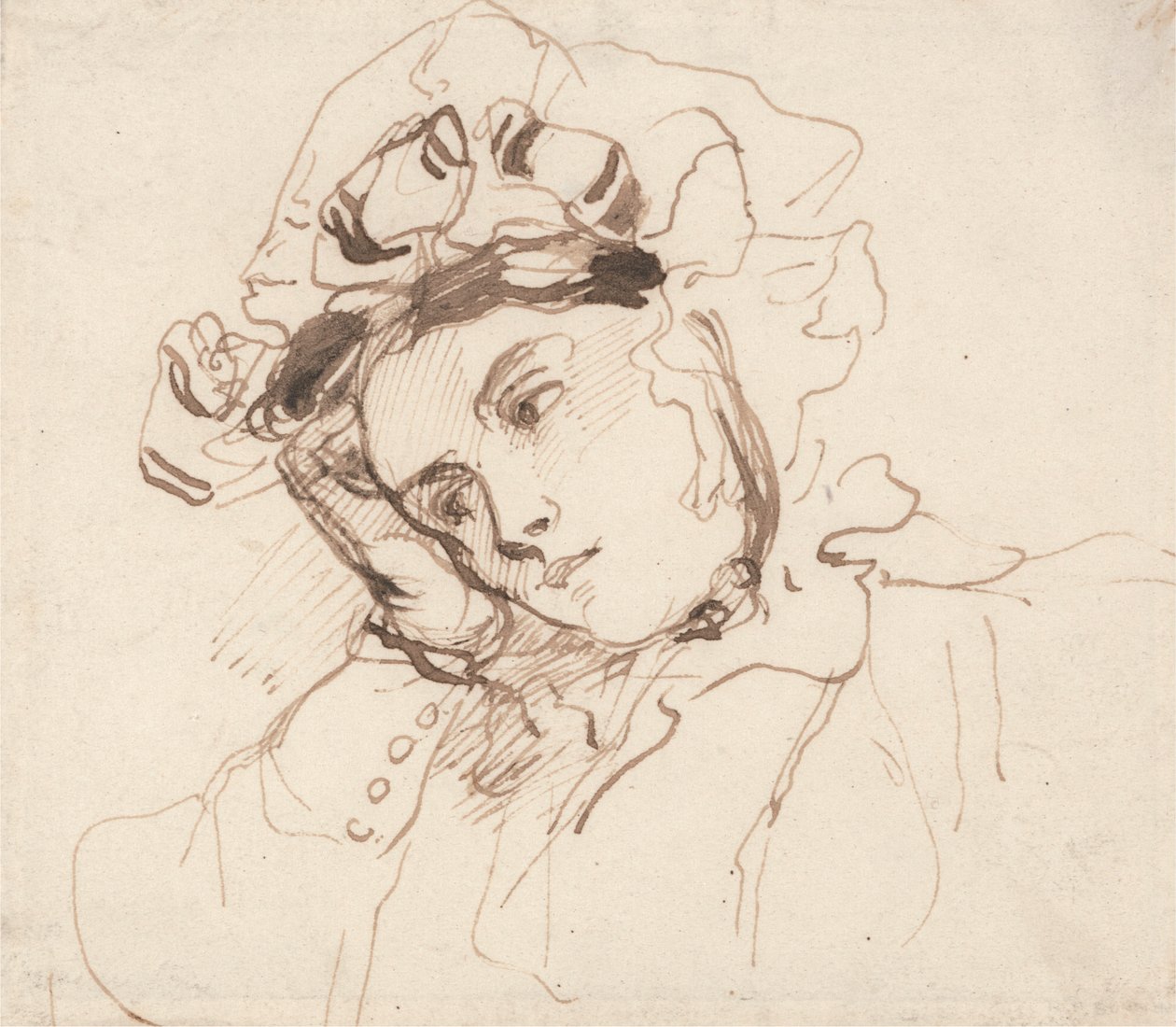 Estudo de uma mulher com a cabeça na mão de Richard Parkes Bonington