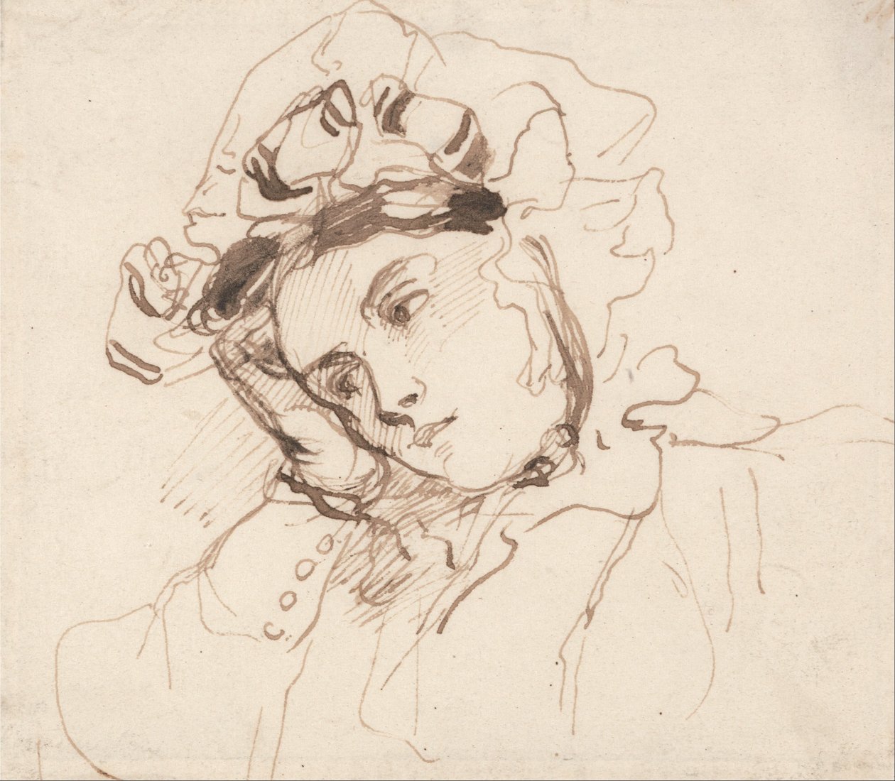 Estudo de uma mulher com a cabeça na mão de Richard Parkes Bonington