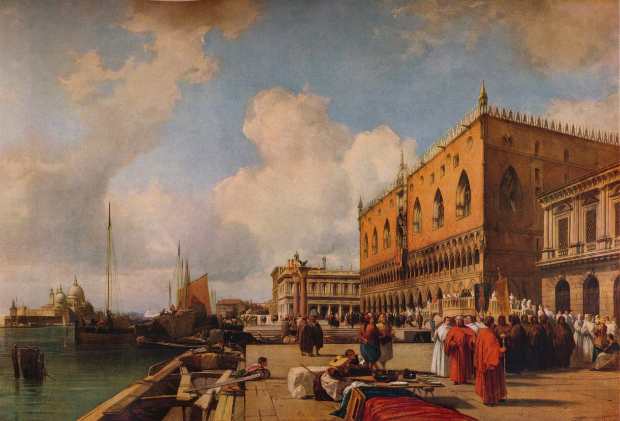 Veneza: Palácio Ducal com uma procissão religiosa, c1828 de Richard Parkes Bonington