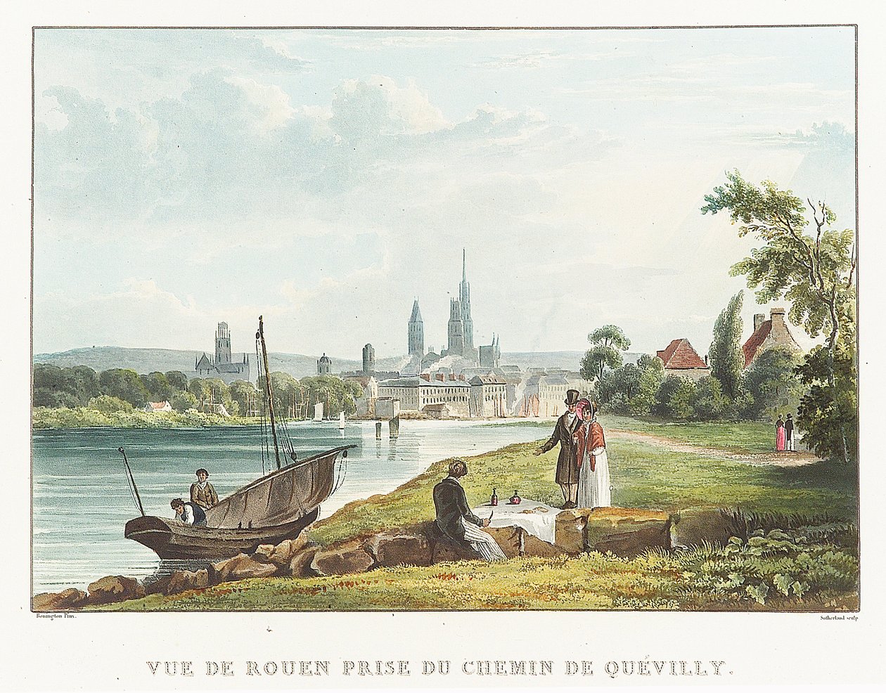 Vista de Rouen a partir da estrada de Quevilly (França). Litografia (34,7x51,7 cm) de Richard Parkes Bonigton (1802-1828), início do século XIX. de Richard Parkes Bonington
