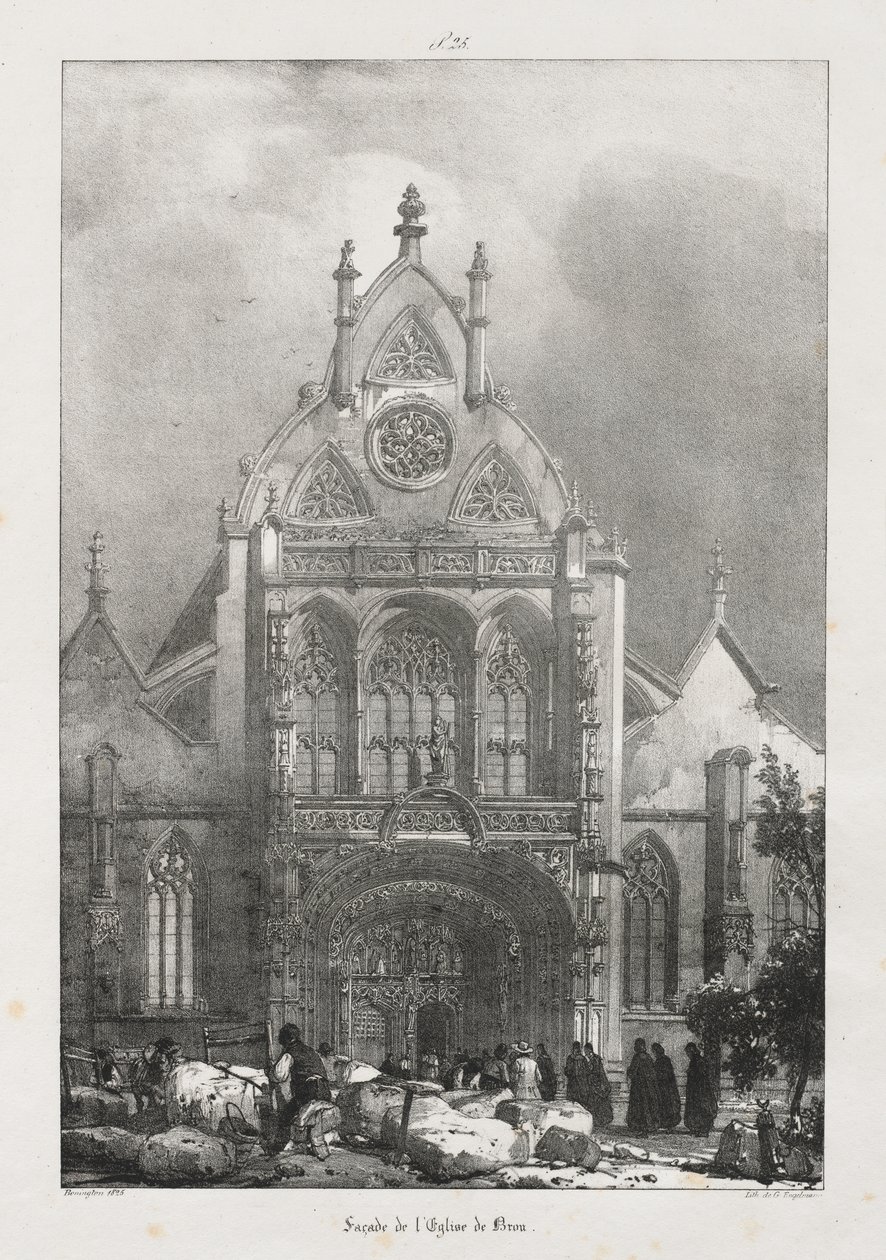 Viagens pitorescas e românticas na França antiga, Franche-Comté: Fachada da igreja de Brou de Richard Parkes Bonington