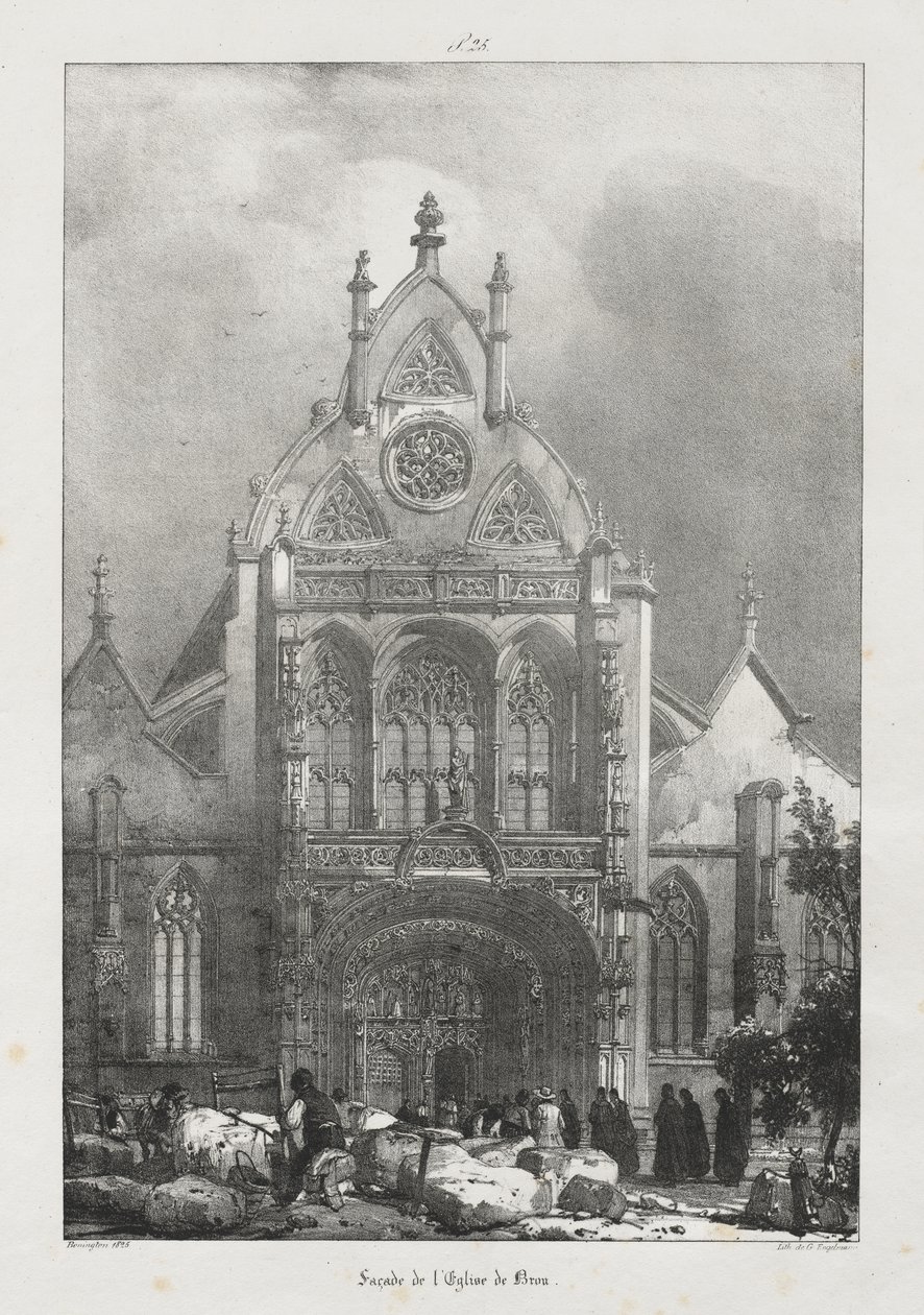 Viagens pitorescas e românticas na França antiga, Franche-Comté: Fachada da igreja de Brou de Richard Parkes Bonington