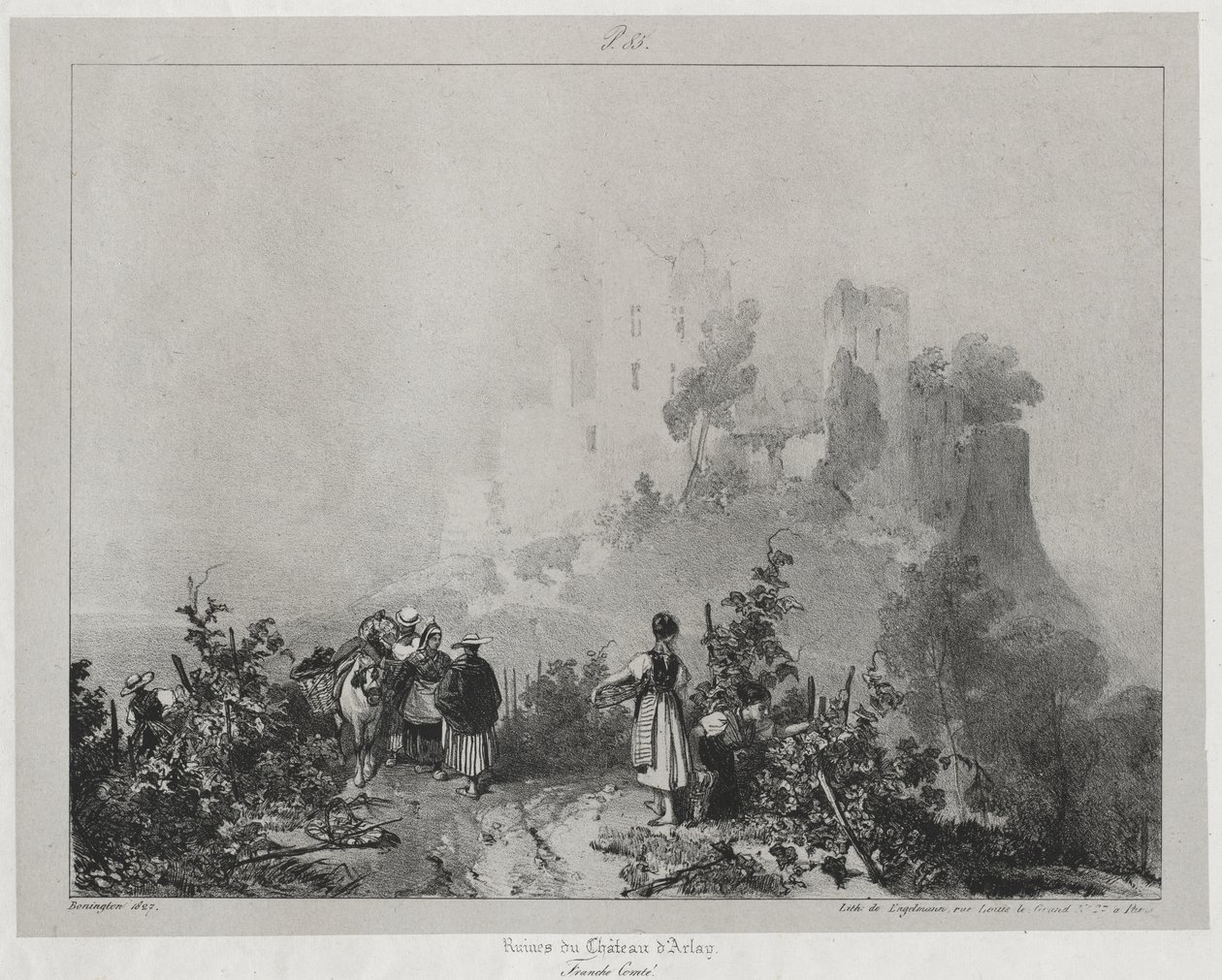 Viagens cênicas e românticas na França antiga, Franche-Comté: Ruínas do castelo de Arlay de Richard Parkes Bonington