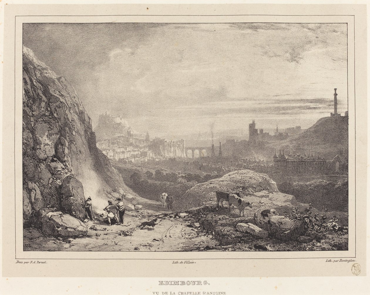 Edimburgo vista da Capela de Santo Antônio de Richard Parkes Bonington after Francois Alexandre Pernot