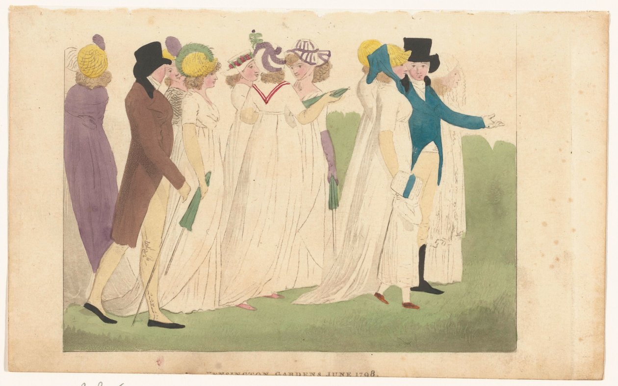 Revista de moda feminina de Londres e Paris: Kensington Gardens junho 1798 de Richard Phillips