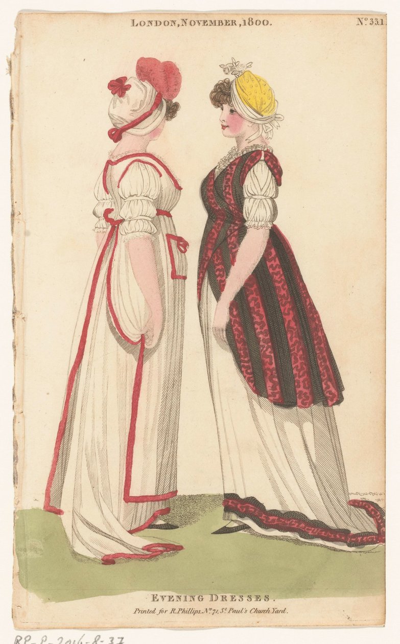 Magazine of Female Fashions of London and Paris, Londres, Novembro, 1800, No. 33.1: Vestidos de noite de Richard Phillips