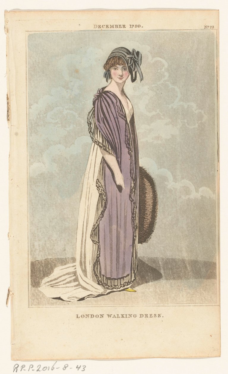 Revista de Moda Feminina de Londres e Paris, No.22, dezembro de 1799. London Walking Dress de Richard Phillips