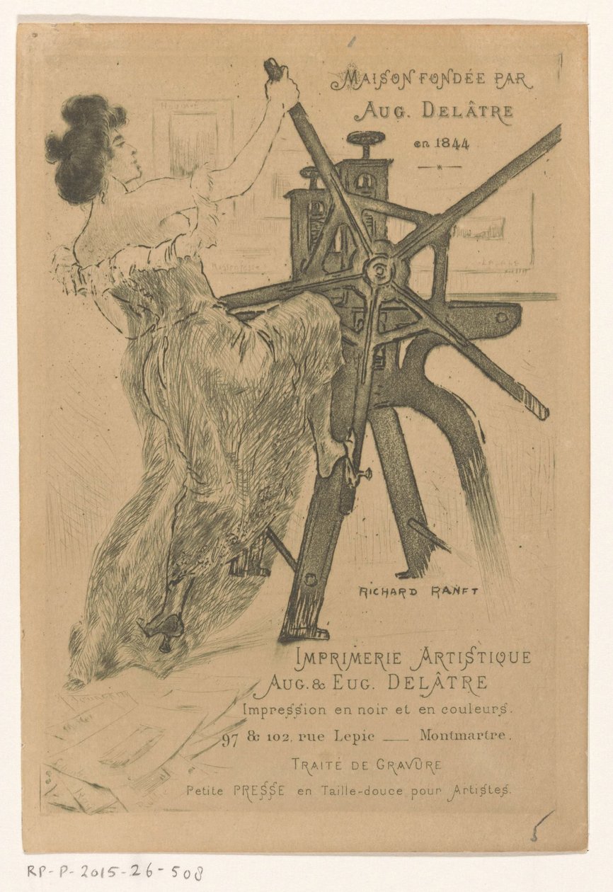 Cartão de visita de impressoras Auguste e Eugène Delâtre em Paris de Richard Ranft