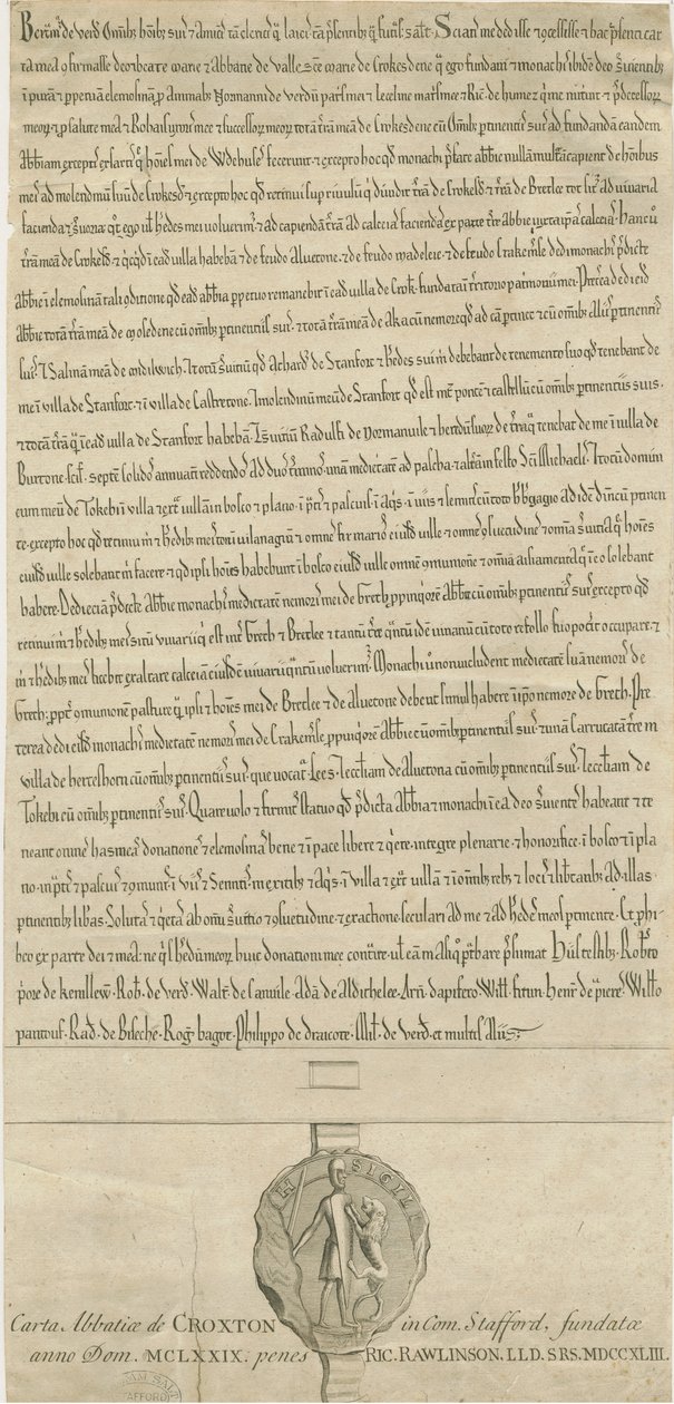 Abadia de Croxden - Carta de fundação: gravura de Richard Rawlinson