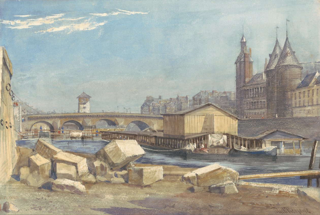 Ile de la Cité, the Pont au Change, and the Conciergerie, Paris, 1837 de Richard Redgrave