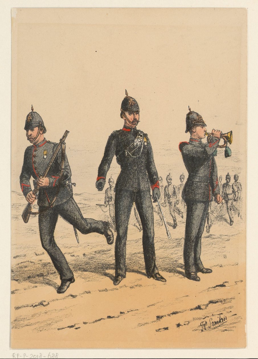 Três soldados britânicos Nove representações de uniformes militares britânicos (título da série) de Richard Simkin