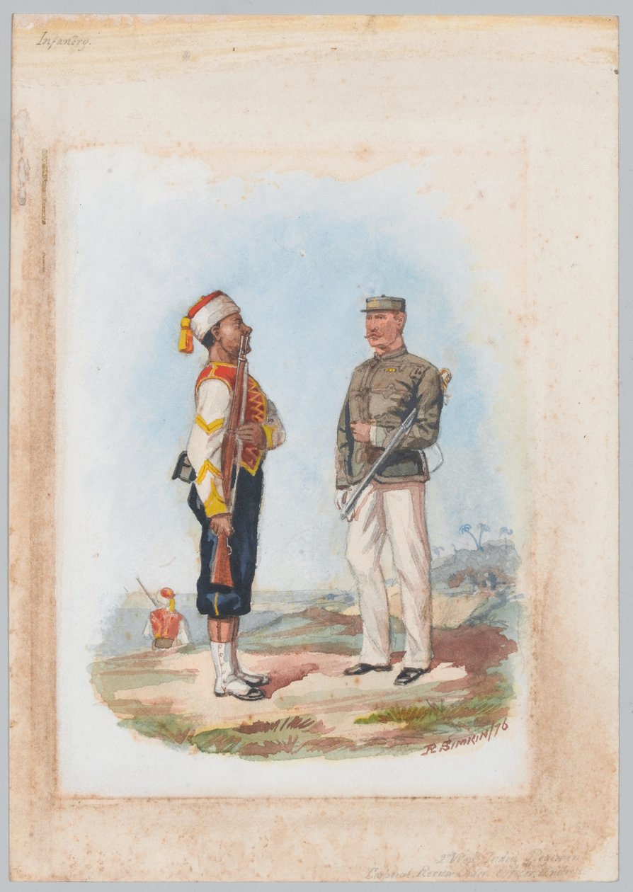 Infantaria, 2º Regimento das Índias Ocidentais (aguarela sobre lápis) de Richard Simkin