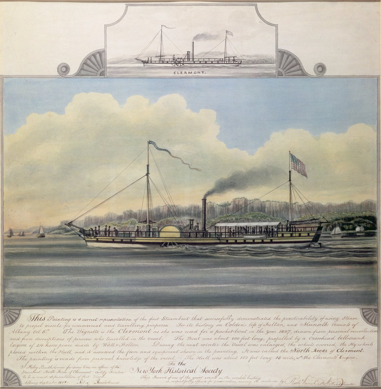 Rio Hudson Steamboat &39;Clermont&39;, 1858 (wc no papel montado na lona) de Richard Varick De Witt