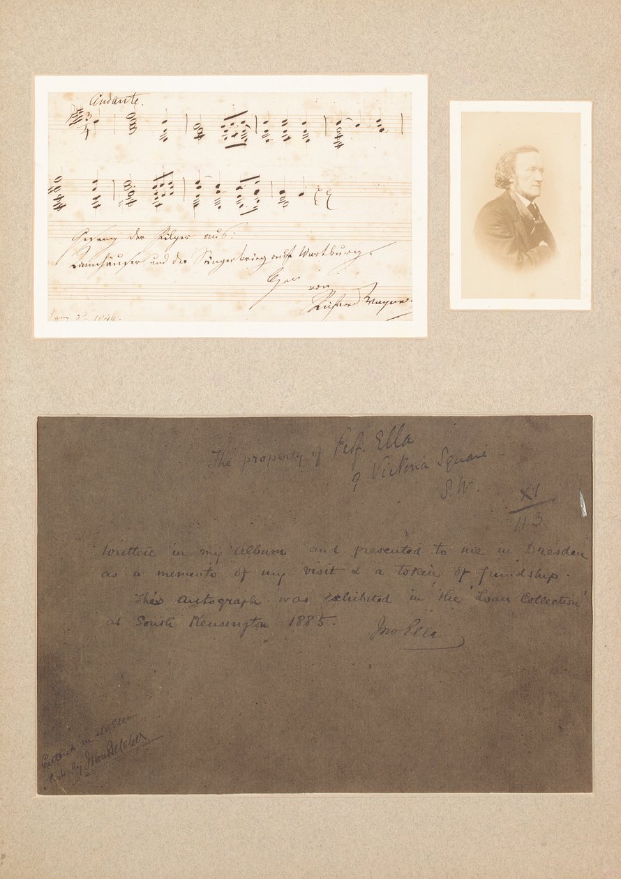 Citação musical autografada montada com fotografia carte-de-visite de Wagner e uma nota de proveniência de Richard Wagner