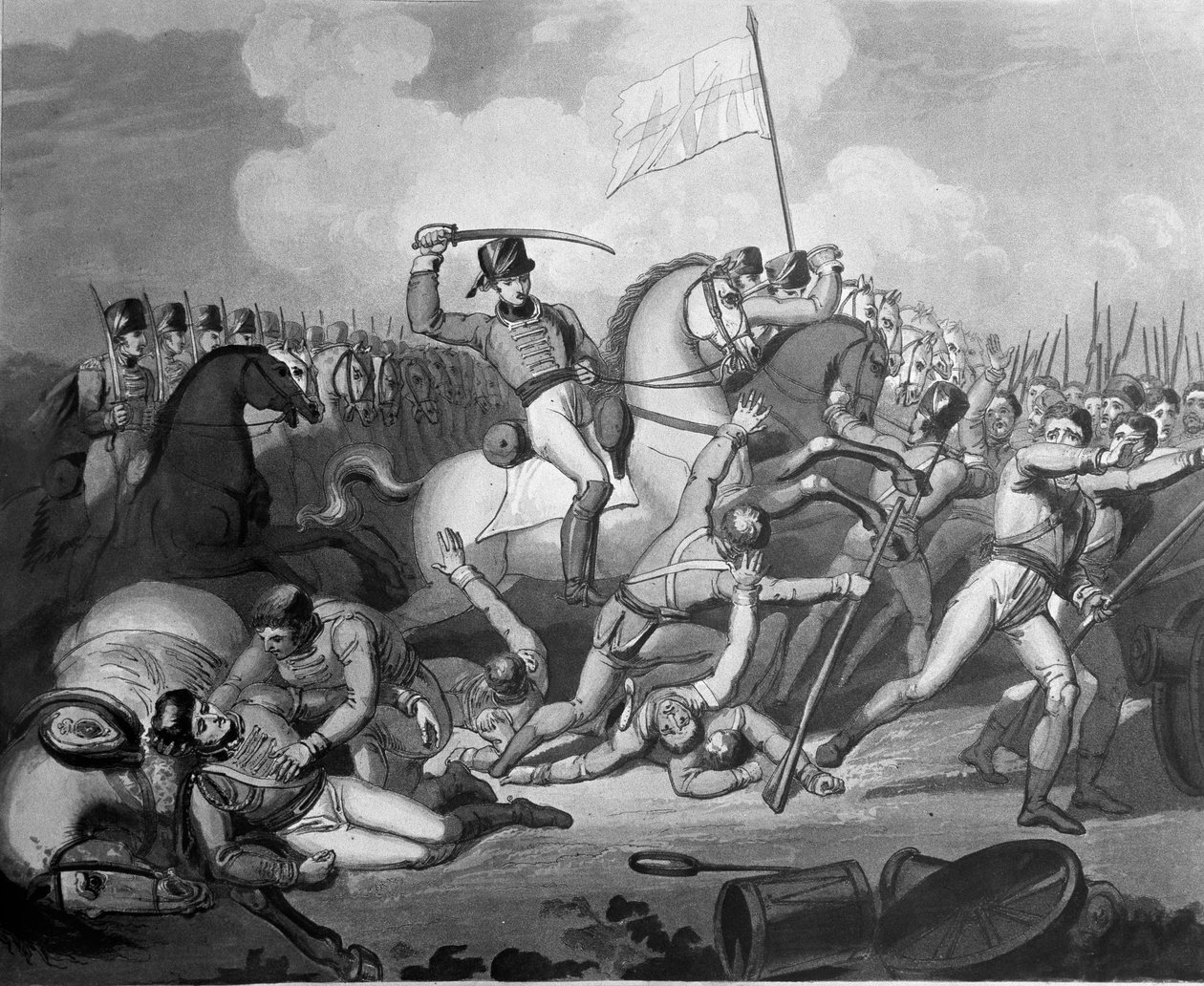 Carga de cavalaria contra a infantaria francesa, Batalha de Salamanca, 22 de julho de 1812, 1819 (aquatinta) de Richard Westall
