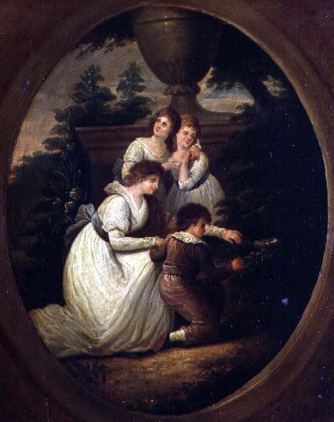Grupo Familiar em um Jardim, c.1790 (óleo sobre cobre) de Richard Westall